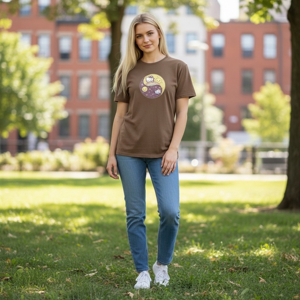 Hello Kitty Graphic Tee S Brown Dream Big Yin Yang Sanrio Kawaii Y2K Style Retro